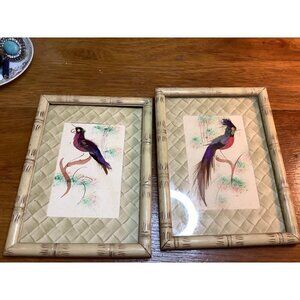 MCM pair of 50’s print with Faux feathers